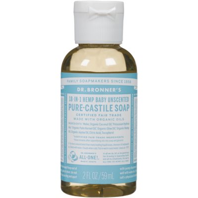 Dr. Bronner's 18-in-1 Hemp Baby Unscented Pure-Castile Soap 59 ml 2oz / 