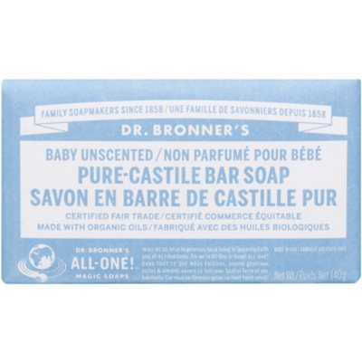 Dr. Bronner's Savon en Barre de Castille Pur Non Parfumé pour Bébé 140 g