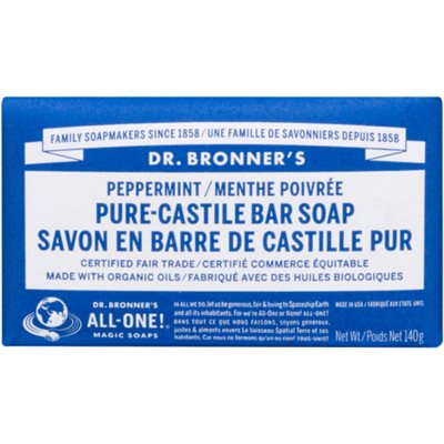 Dr. Bronner's Savon en Barre de Castille Pur Menthe Poivrée 140 g