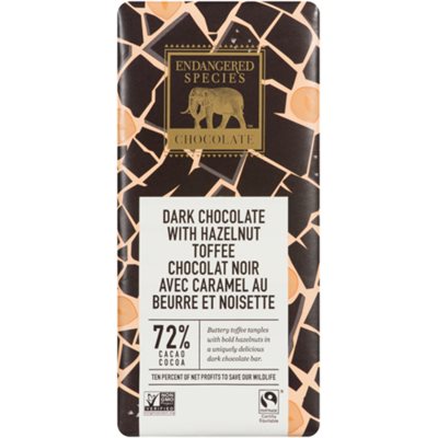 Endangered Species Chocolate Chocolat Noir avec Caramel au Beurre et Noisette 85 g