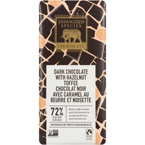 Endangered Species Chocolate Chocolat Noir avec Caramel au Beurre et Noisette 85 g