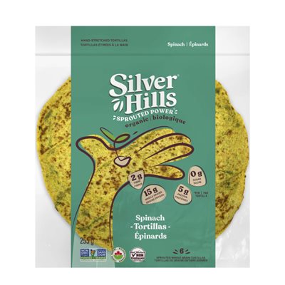 Silver Hills Tortillas épinards Biologique 6 Tortillas étirées à la Main 255 g