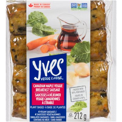 Yves Veggie Cuisine Breakfast Sausage Canadian Maple Veggie 4 Vegan Sausages 212 g