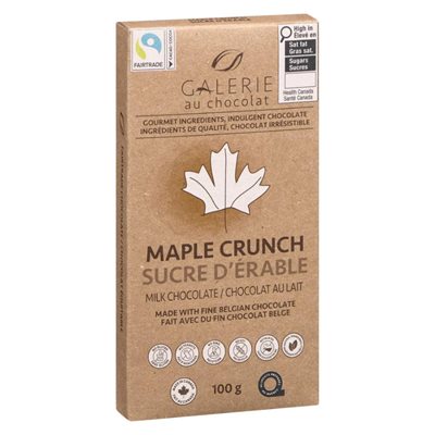 Galerie Au Chocolat Tablette De Chocolat Au Lait Sucre D'Érable Équitable 100G