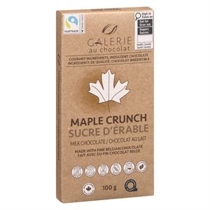 Galerie Au Chocolat Fairtrade Maple Crunch Milk Chocolate Bar 100G