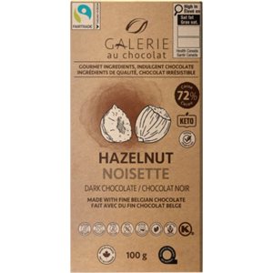 Galerie au Chocolat Hazelnut 72% Cocoa Dark Chocolate Bar 100g