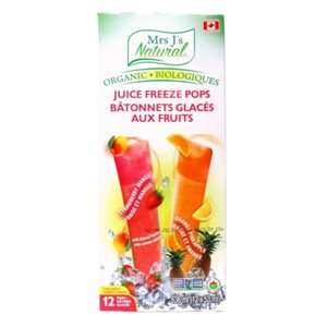 Mrs. J's Natural Organic Juice Freeze Pops Strawberry Mango & Orange Pineapple, 12 Pops 636ml