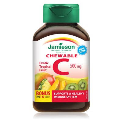 Jamieson Vitamine C 500mg à croûter - Fruits tropicaux 120 comprimés