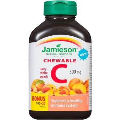 Jamieson Chewable Juicy White Peach C 500 mg 100+20 Tablets 120UN