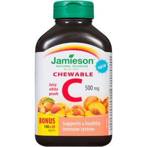 Jamieson Chewable Juicy White Peach C 500 mg 100+20 Tablets 120UN