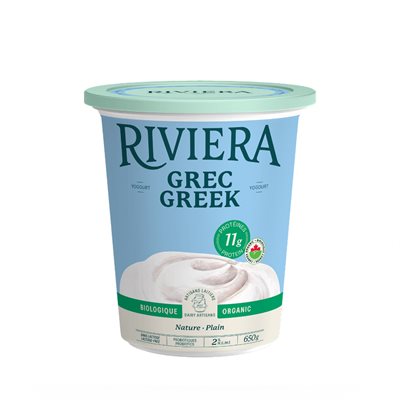Maison Riviera Yogourt Grec Bio Nature Sans sucre Aj 2% Mg 650g