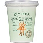 Maison Riviera Yogourt Grec Bio Vanille Rs 2% Mg