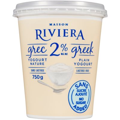 Maison Riviera Yogourt Grec Nature Sans sucre Aj 2% Mg 750g