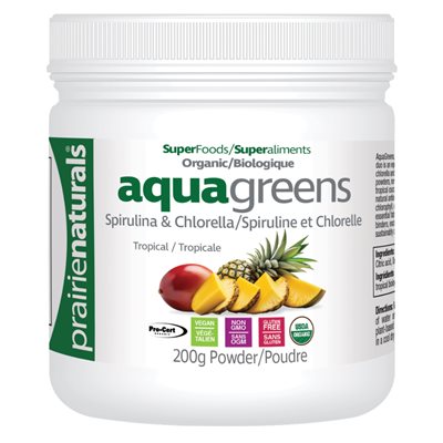 PRAIRIE NATURALS Aqua Greens mélange bio de spiruline et chlorelle – Tropical 200g