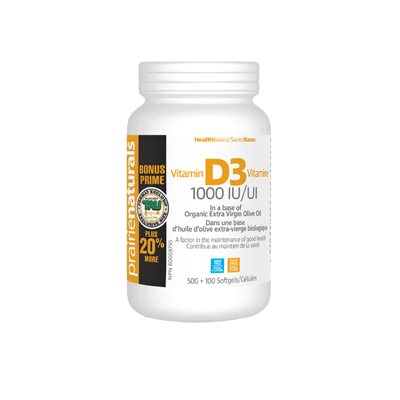 Prairie Naturals Vitamine D3-1000iu Tau Format Boni