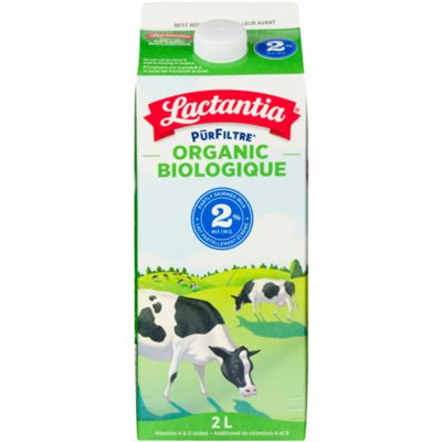 Lactantia PurFiltre Lait Partiellement écrémé Biologique 2% M.G. 2 L