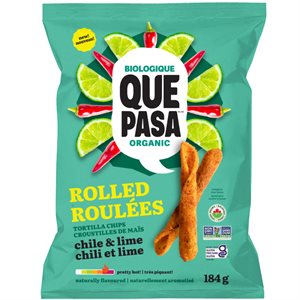 Que Pasa Croustilles mais roulees chili lime biologique 184g