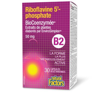 Natural Factors Riboflavine 5'-phosphate BioCoenzymée * B2 50 mg 30 capsules végétariennes Natural Factors Riboflavine 5'-phosphate BioCoenzymée * B2 50 mg 30 capsules végétariennes