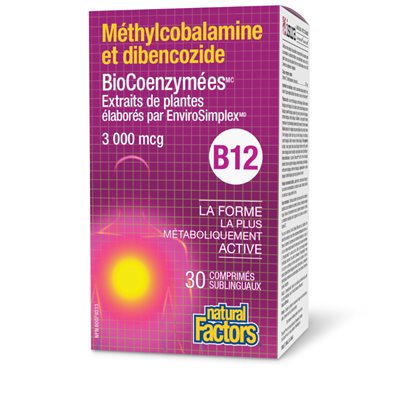 Natural Factors Méthylcobalamine et dibencozide BioCoenzymées * B12 3 000 mcg 30 comprimés sublinguaux