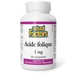 Natural Factors Acide folique  1 mg  90 comprimés