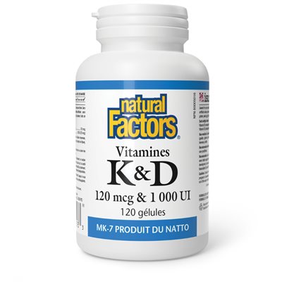 Natural Factors Vitamine K+D 120 mcg / 1 000 UI 120 gélules