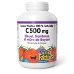 Natural Factors C 500 mg 100% Natural Fruit Chew  500 mg  90 Chewable Wafers Blueberry, Raspberry and Boysenberry