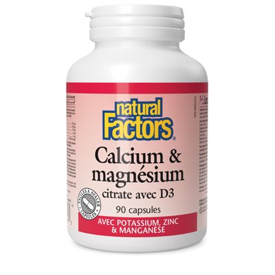 Natural Factors Calcium & magnésium citrate avec D3 avec potassium, zinc & manganèse 90 capsules