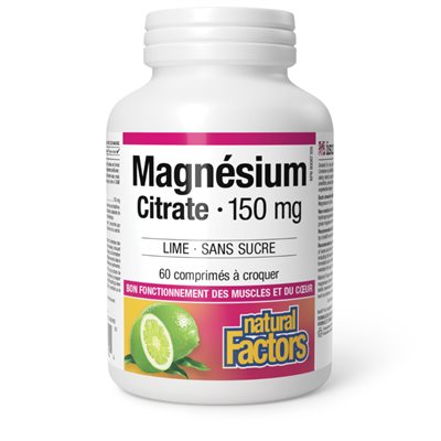 Natural Factors Magnésium Citrate 150 mg 60 comprimés à croquer lime · sans sucre