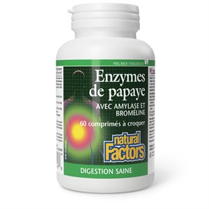 Natural Factors Enzymes de papaye avec amylase et broméline 60 comprimés à croquer