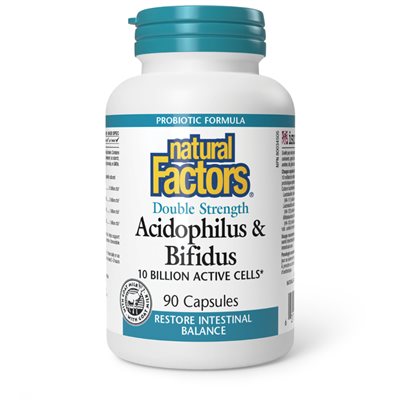 Natural Factors Acidophilus et Bifidus Double puissance 10 milliards de cellules actives 90 capsules
