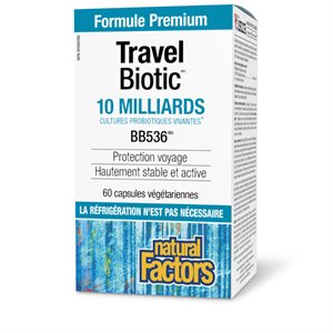 Natural Factors Travel Biotic BB536 10 milliards cultures probiotiques vivantes 60 capsules végétariennes