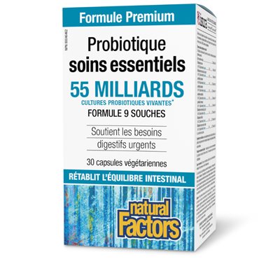 Natural Factors Probiotique Soins essentiels 55 milliards cultures probiotiques vivantes 30 capsules végétariennes