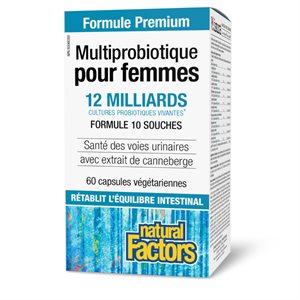 Natural Factors Multiprobiotique pour femmes avec CranRich 12 milliards cultures probiotiques vivantes 60 capsules végétariennes