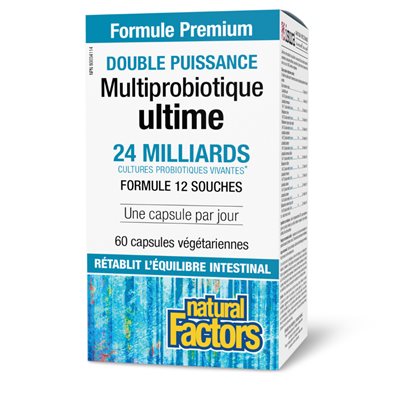 Natural Factors Multiprobiotique ultime Double puissance 24 milliards cultures probiotiques vivantes 60 capsules végétariennes