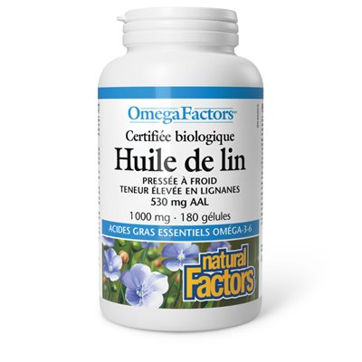 Natural Factors Huile de lin certifiée biologique 1 000 mg 180 gélules