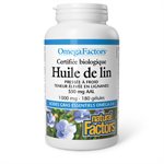 Natural Factors Huile de lin certifiée biologique  1 000 mg  180 gélules