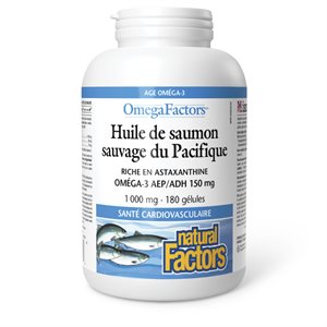 Natural Factors Huile de saumon sauvage du Pacifique RICHE EN ASTAXANTHINE 1 000 mg 180 gélules