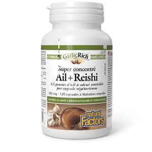Natural Factors Super concentré Ail+Reishi 300 mg 120 capsules végétariennes à libération retardée