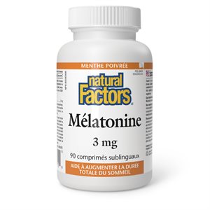 Natural Factors Mélatonine 3 mg 90 comprimés sublinguaux menthe poivrée