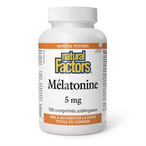 Natural Factors Mélatonine 5 mg 180 comprimés sublinguaux menthe poivrée