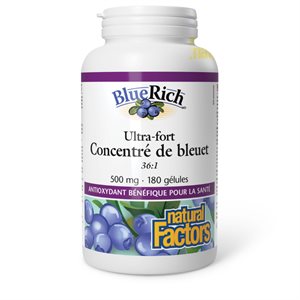 Natural Factors BlueRich Ultra-fort Concentré de bleuet 500 mg 180 gélules