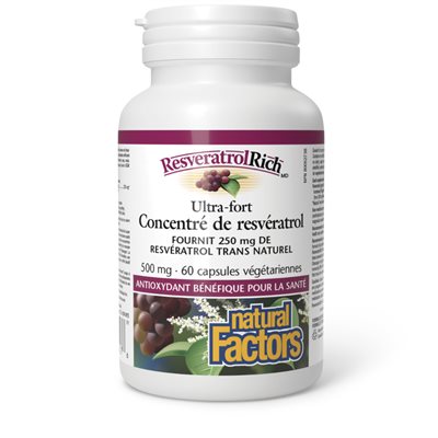 Natural Factors ResveratrolRich Ultra-fort Concentré de resvératrol 500 mg 60 capsules végétariennes