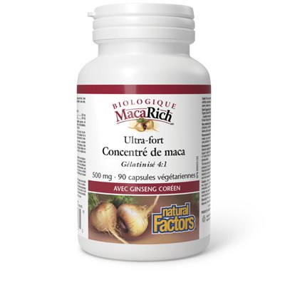 Natural Factors MacaRich Biologique Ultra-fort Concentré de maca 500 mg 90 capsules végétariennes