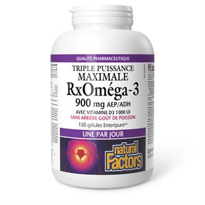 Natural Factors RxOmega-3 with Vitamin D3 Maximum Triple Strength 900 mg 150 Enteripure® Softgels