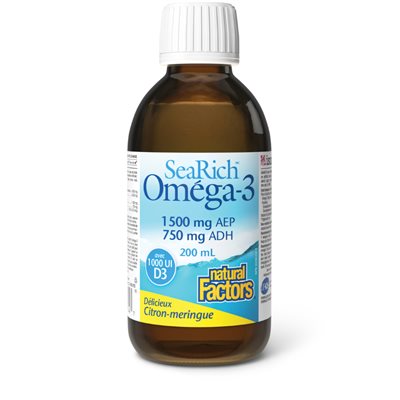 Natural Factors Omega-3 with D3 1500 mg EPA / 750 mg DHA 200 mL Liquid Lemon Meringue