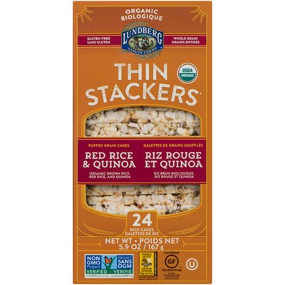 Lundberg Family Farms Thin Stackers Puffed Grain Cakes Red Rice & Quinoa Organic 24 Rice Cakes 167 g 167g