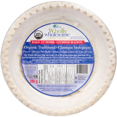 Wholly Wholesome Cuisine Maison Deux Croôtes à Tarte de 9 po Classique Biologique 396 g