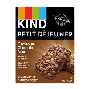 KIND Petit Déjeuner Barres-Déjeuner Cacao au Chocolat Noir 4 x 50 g (200 g)