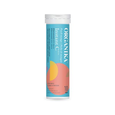 Organika Instant C Effervescent Pêche Mangue Avec Stévia 1000mg 10un
