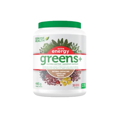 Genuine health extra energy greens+ superfood-natural cappuccino 445g